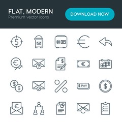 Modern Simple Set of business, money, email Vector outline Icons. Contains such Icons as  check,  concept,  security,  mailbox, money,  list and more on white background. Fully Editable. Pixel Perfect