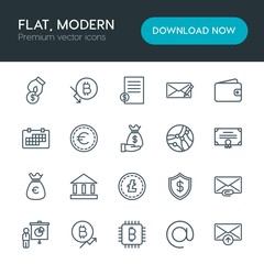 Modern Simple Set of business, money, email Vector outline Icons. Contains such Icons as money,  mail,  usd,  bank,  invoice, report,  money and more on white background. Fully Editable. Pixel Perfect