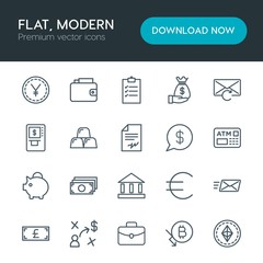 Modern Simple Set of business, money, email Vector outline Icons. Contains such Icons as  money,  full, wealth, portfolio,  check,  digital and more on white background. Fully Editable. Pixel Perfect