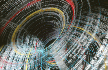 Fondo abstracto de tecnología,ciencia y big data.Concepto de programación y redes con estructura de red y código fuente
