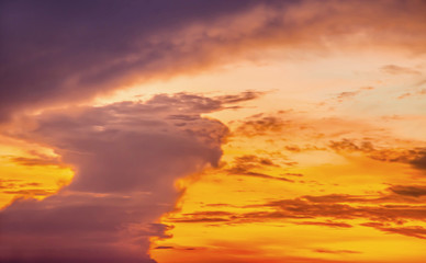 Fiery orange with clouds sunset sky. Beautiful sky.