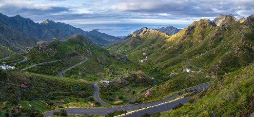 Fototapeta na wymiar streamers of winding roads in the Anaga Mountains In Tenerife
