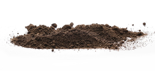 Pile of soil, dirt isolated on white background