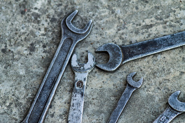 Set of wrench handy industrial tool sold keys in a mechanical workshop handy tool