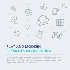 shopping, furniture, housekeeping outline vector icons and elements background concept on grey background.Multipurpose use on websites, presentations, brochures and more