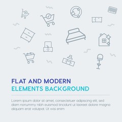 shopping, furniture, housekeeping outline vector icons and elements background concept on grey background.Multipurpose use on websites, presentations, brochures and more