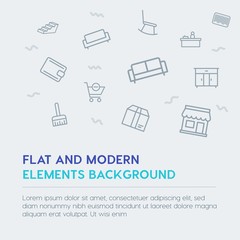 shopping, furniture, housekeeping outline vector icons and elements background concept on grey background.Multipurpose use on websites, presentations, brochures and more