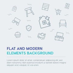 shopping, furniture, housekeeping outline vector icons and elements background concept on grey background.Multipurpose use on websites, presentations, brochures and more