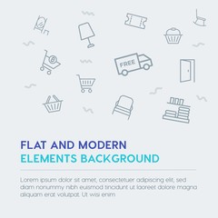 shopping, furniture, housekeeping outline vector icons and elements background concept on grey background.Multipurpose use on websites, presentations, brochures and more
