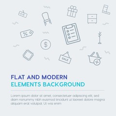 shopping, furniture, housekeeping outline vector icons and elements background concept on grey background.Multipurpose use on websites, presentations, brochures and more