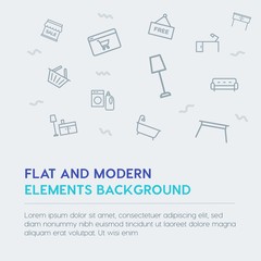 shopping, furniture, housekeeping outline vector icons and elements background concept on grey background.Multipurpose use on websites, presentations, brochures and more