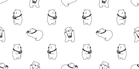 Bear seamless pattern polar bear vector panda isolated camera photographer wallpaper background cartoon white