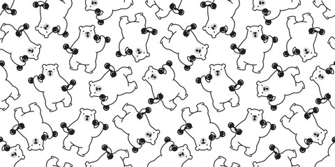 bear seamless pattern polar bear vector panda teddy dumbbell weight training gym sport isolated background wallpaper