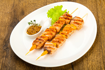 Grilled salmon skewer