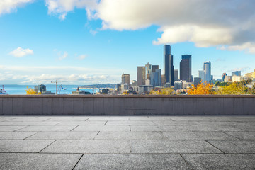 cityscape of modern city from empty asphalt road