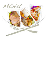 pochette menu poisson, agneau, avec couverts 