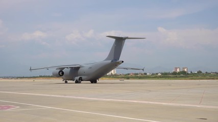 Military Airplane Preparing For Take Off At Military Air Base With Sound