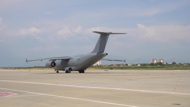 Military Airplane Preparing For Take Off At Military Air Base With Sound