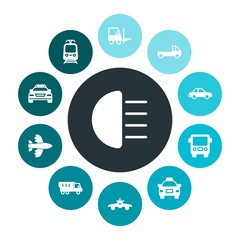 transports, industry, clothes Infographic Colorful fill Icons Set. Contains such Icons as  police,  city,  flight,  automobile,  delivery,  blue,  cargo, tram and more. Fully Editable. Pixel Perfect
