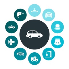 transports, industry, clothes Infographic Colorful fill Icons Set. Contains such Icons as  dress,  girl,  aircraft, drill,  competition, speed,  technology, car and more. Fully Editable. Pixel Perfect