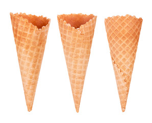 Crispy cone wafers on a white background.