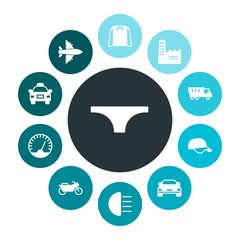 transports, industry, clothes Infographic Colorful fill Icons Set. Contains such Icons as  clothes,  speed,  hat,  clothing,  transportation,  building,  bright and more. Fully Editable. Pixel Perfect