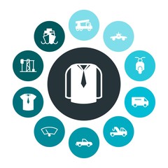 transports, industry, clothes Infographic Colorful fill Icons Set. Contains such Icons as  delivery,  power,  auto,  girl,  transportation,  plane,  industry and more. Fully Editable. Pixel Perfect