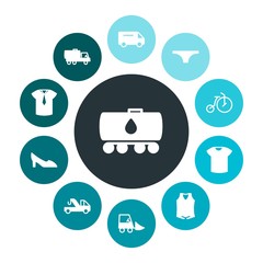 transports, industry, clothes Infographic Colorful fill Icons Set. Contains such Icons as  fashion,  transport,  industry,  gas, pants,  oil,  clothing,  cotton and more. Fully Editable. Pixel Perfect