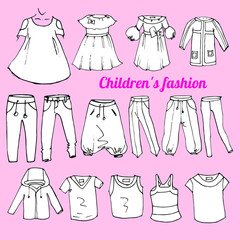 Children's fashion scetch vector clothes