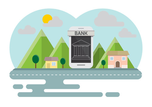Smartphone  banking online concept countryside