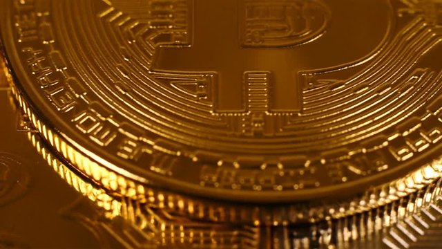 Silver And Golden Bitcoin Cryptocurrency. Virtual Coins. Close Up
