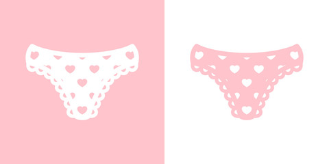 Icono plano bragas de chica con corazones en rosa y blanco