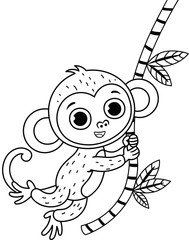 Vector illustration of black and white cute monkey.