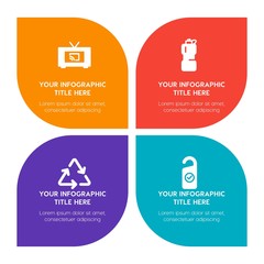 Flat food, hotel, sports, nature infographic timeline template with floral shape for presentations, advertising, annual reports