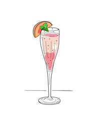 Bellini peach brunch cocktail, isolated hand drawn vector illustration 