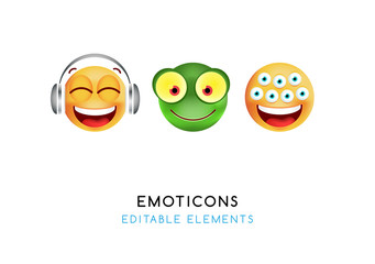 Set of Cute Emoticons on White Background . Isolated Vector Illustration 
