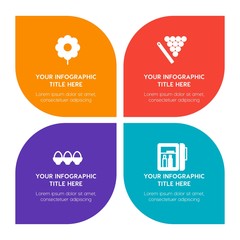 Fototapeta premium Flat food, hotel, sports, nature infographic timeline template with floral shape for presentations, advertising, annual reports