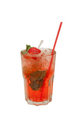 strawberry Mojito cocktail with lime and mint Isolated
