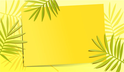 Fototapeta na wymiar Summer yellow background with palm leaves
