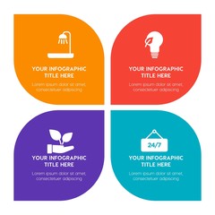 Flat food, hotel, sports, nature infographic timeline template with floral shape for presentations, advertising, annual reports