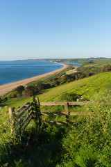 Slapton Sands beach and coast Devon England UK used by US Army in preparation for the D-Day...