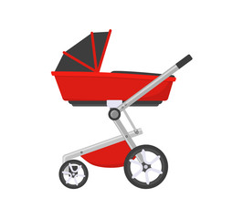 Vector illustration. Red stroller isolated on white background.