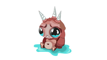 Sad cartoon fantastic monster. Three unicorn and big eyes character © KONSTANTIN SHISHKIN