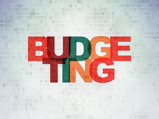 Business concept: Painted multicolor text Budgeting on Digital Data Paper background
