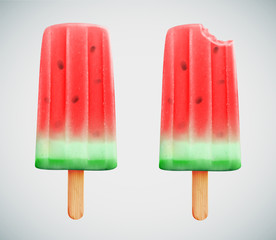 Realistic watermelon popsicle icon on blue background - vector eps10 illustration