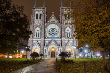 Fototapeta na wymiar Night View of Historic Catholic Cathedral in London, ON, Canada, 