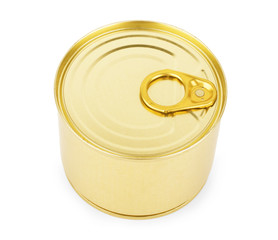 Close-up various metal and white tin can on white background separated shot. Include clipping path in both object.