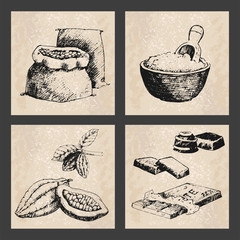 Vector cocoa products hand drawn sketch doodle food chocolate sweet illustration.