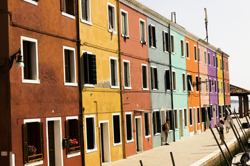 Colorful house close up in Burano near Venice, Italy