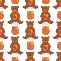 Cartoon bear character teddy pose vector seamless pattern background wild grizzly cute illustration adorable animal design.